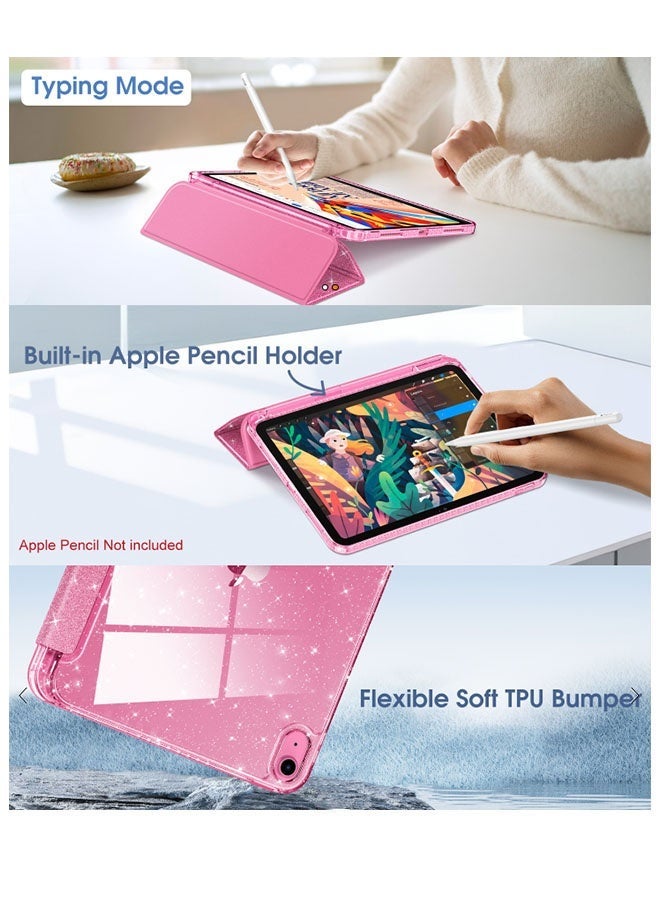 جراب لجهاز iPad A16 الجيل الحادي عشر مقاس 11 بوصة، وجراب لجهاز iPad الجيل العاشر مقاس 10.9 بوصة، غطاء لامع وجذاب مع ظهر شفاف براق، مزود بحامل قلم، مناسب للأطفال والفتيات والنساء، لون أحمر وردي. - Image 3